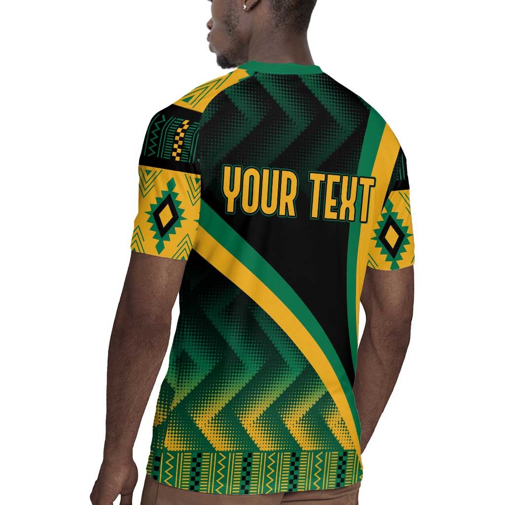Personalised Jamaica Rugby Jersey Kente Pattern Basic - Black