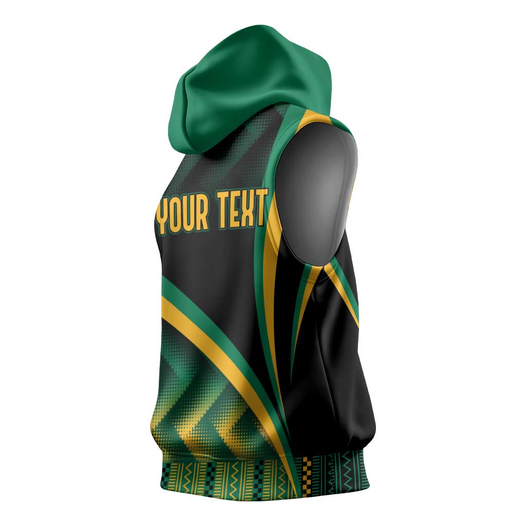 Personalised Jamaica Sleeveless Hoodie Kente Pattern Basic - Black - African Pride