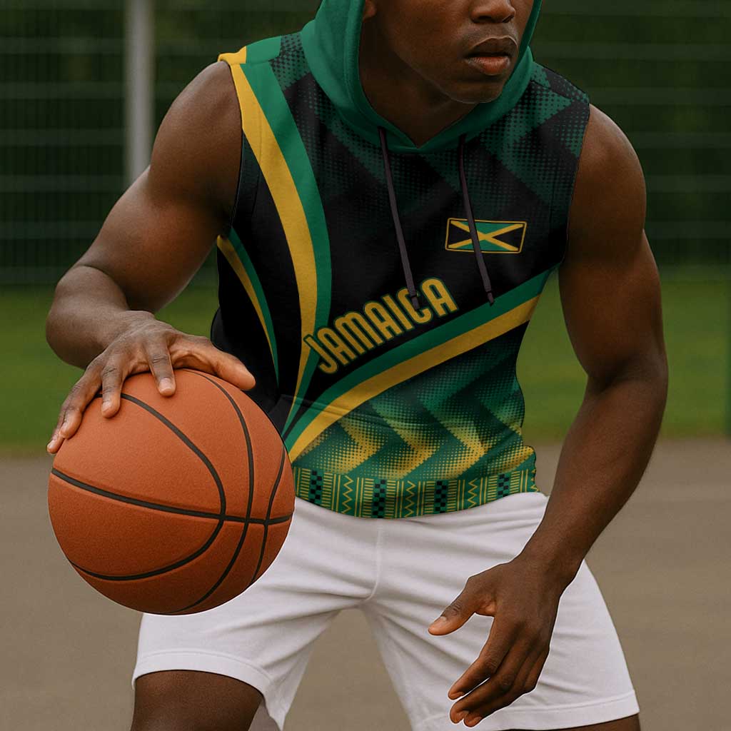 Personalised Jamaica Sleeveless Hoodie Kente Pattern Basic - Black - African Pride