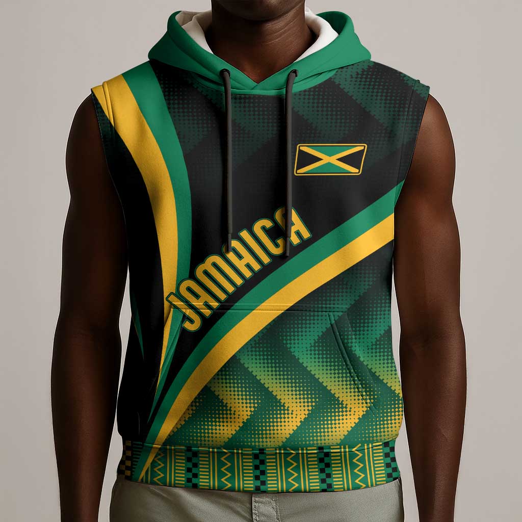 Personalised Jamaica Sleeveless Hoodie Kente Pattern Basic - Black - African Pride