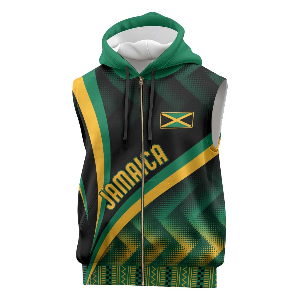Personalised Jamaica Sleeveless Zip Hoodie Kente Pattern Basic - Black - African Pride