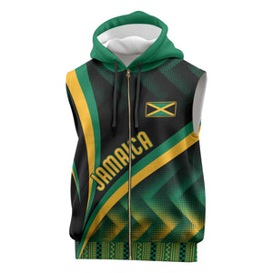 Personalised Jamaica Sleeveless Zip Hoodie Kente Pattern Basic - Black - African Pride