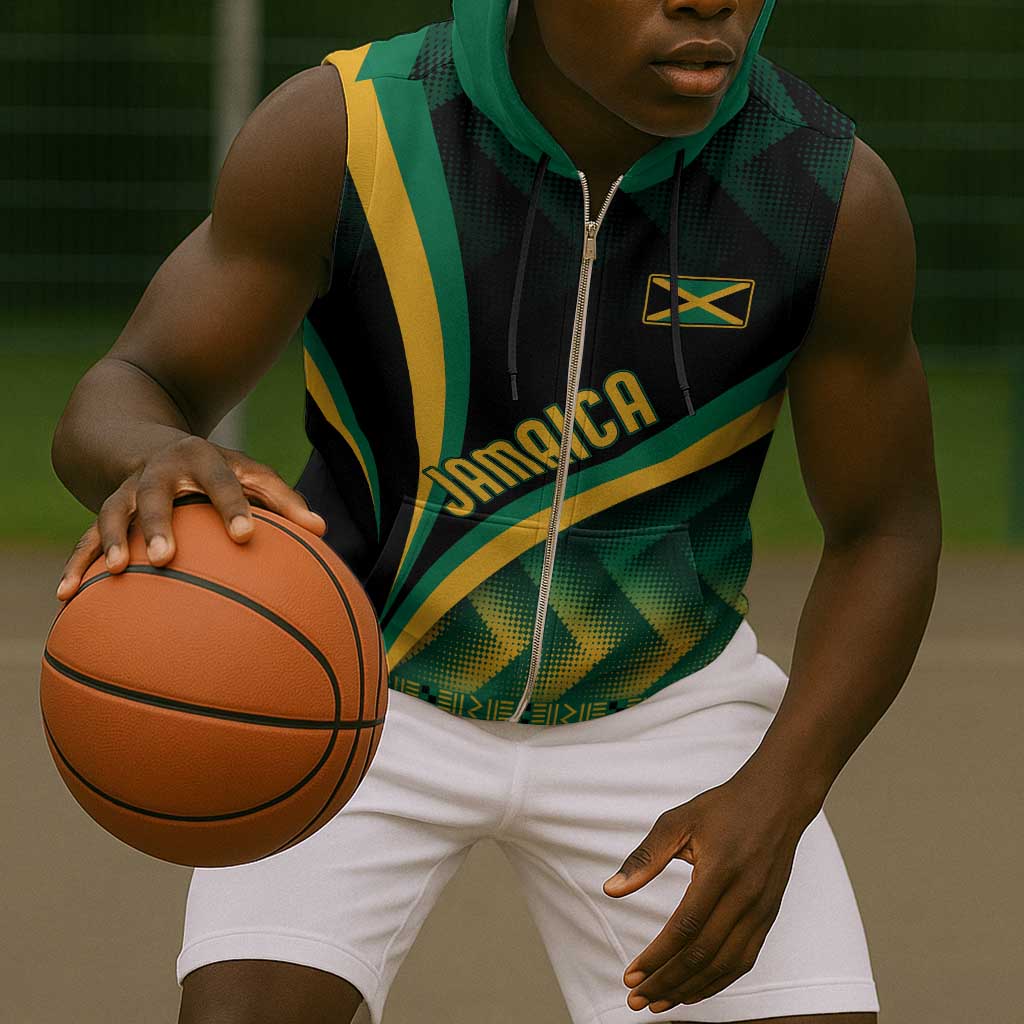 Personalised Jamaica Sleeveless Zip Hoodie Kente Pattern Basic - Black - African Pride