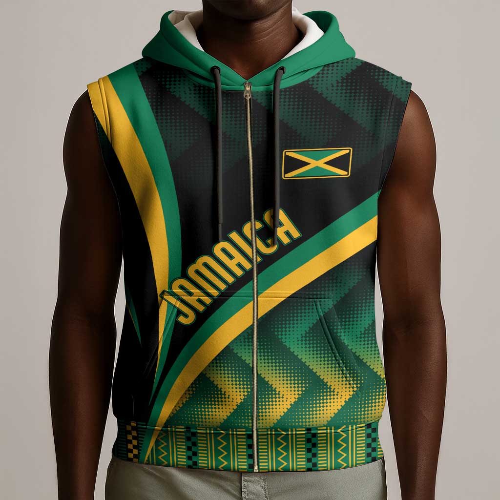 Personalised Jamaica Sleeveless Zip Hoodie Kente Pattern Basic - Black - African Pride