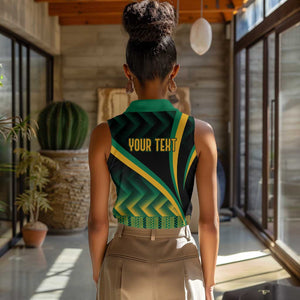 Personalised Jamaica Women Sleeveless Polo Shirt Kente Pattern Basic - Black