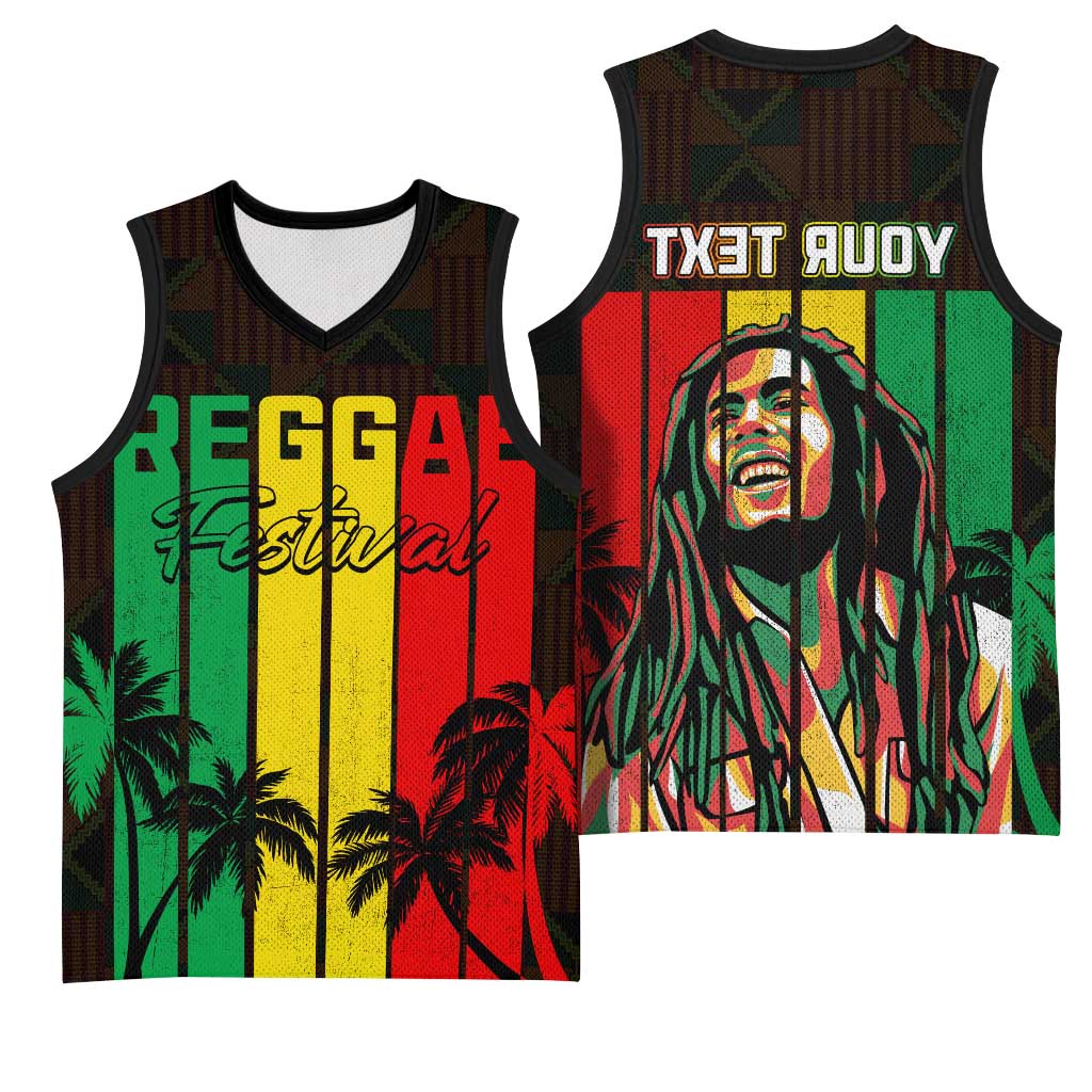 Personalised Jamaica Basketball Jersey Reggae Festival Bob Marley Abstract Portrait - African Pride