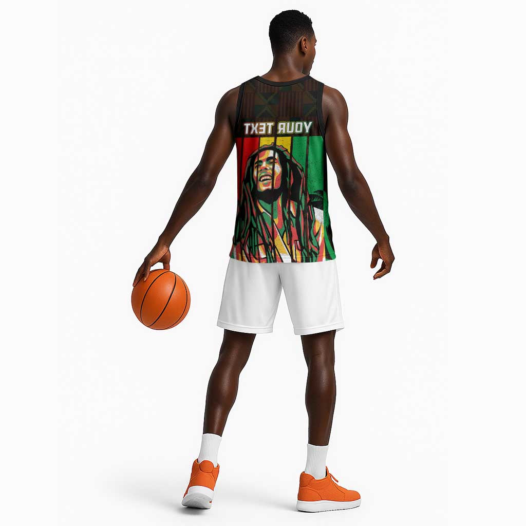 Personalised Jamaica Basketball Jersey Reggae Festival Bob Marley Abstract Portrait - African Pride