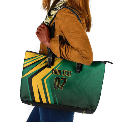 Afro-Jamaican Tropical Palm Personalized Leather Tote Bag - African Pride