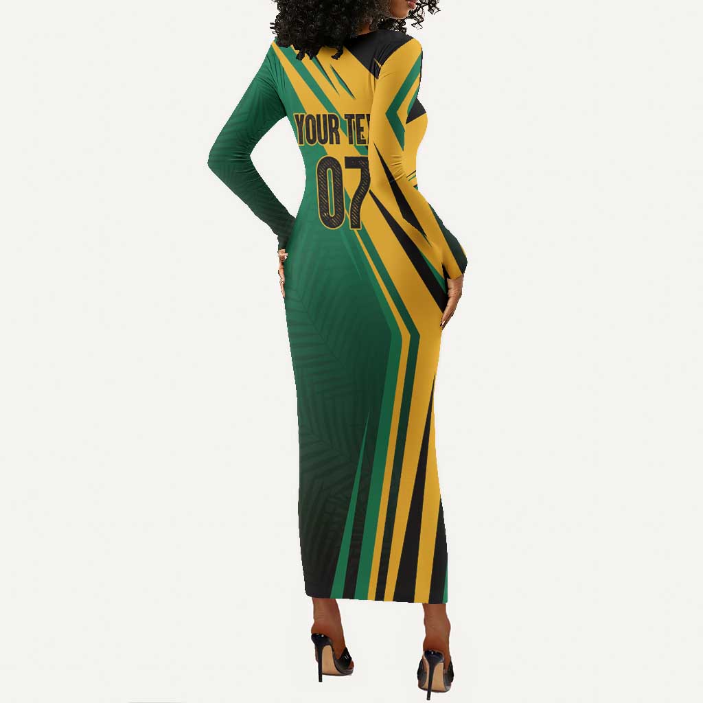 Afro-Jamaican Tropical Palm Personalized Long Sleeve Bodycon Dress - African Pride