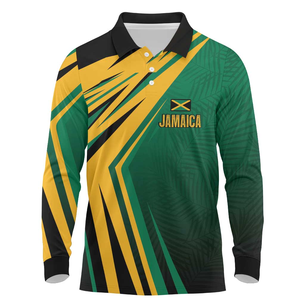 Afro-Jamaican Tropical Palm Personalized Long Sleeve Polo Shirt - African Pride