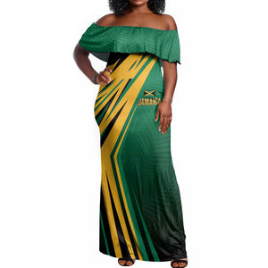 Afro-Jamaican Tropical Palm Personalized Off Shoulder Maxi Dress - African Pride