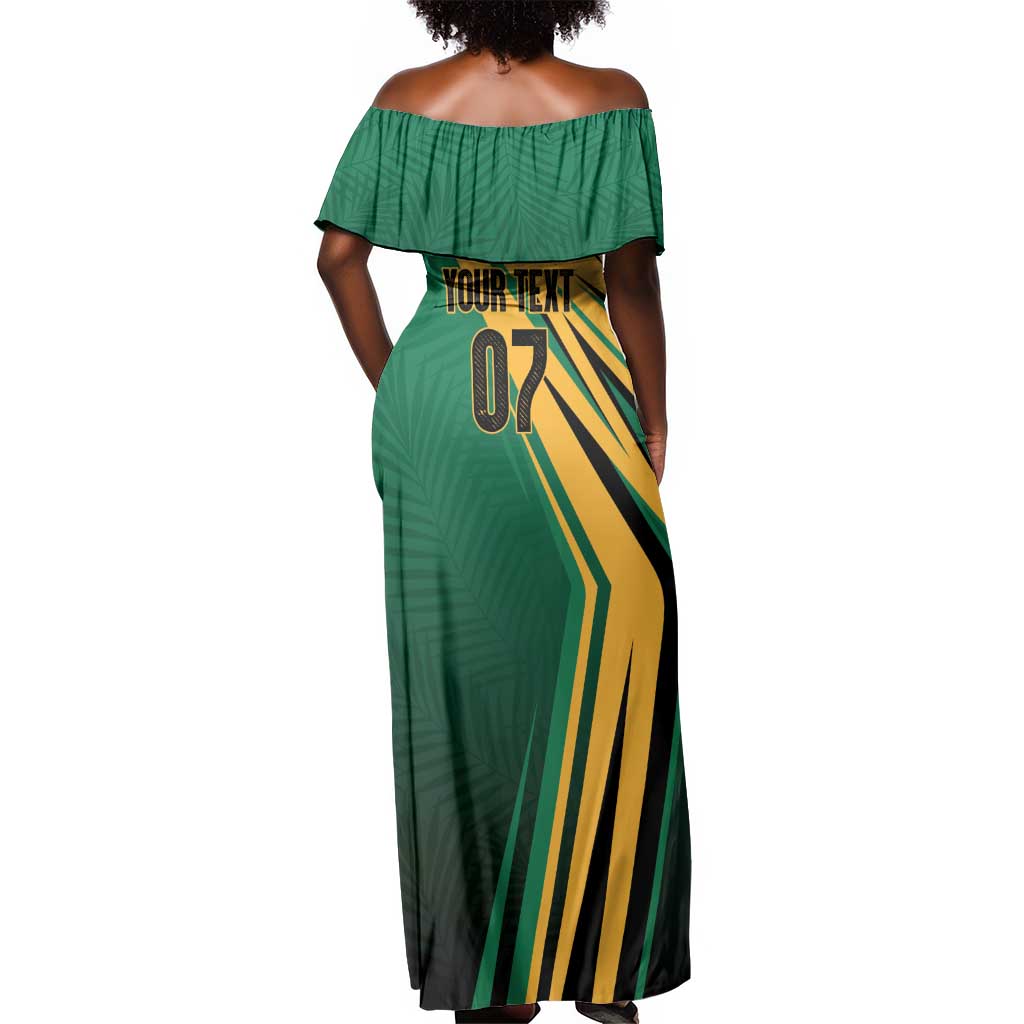 Afro-Jamaican Tropical Palm Personalized Off Shoulder Maxi Dress - African Pride