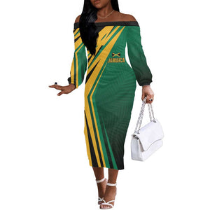 Afro-Jamaican Tropical Palm Personalized Off The Shoulder Long Sleeve Dress - African Pride