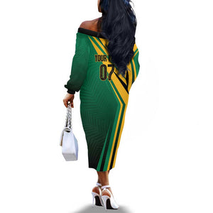 Afro-Jamaican Tropical Palm Personalized Off The Shoulder Long Sleeve Dress - African Pride