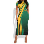 Afro-Jamaican Tropical Palm Personalized Short Sleeve Bodycon Dress - African Pride