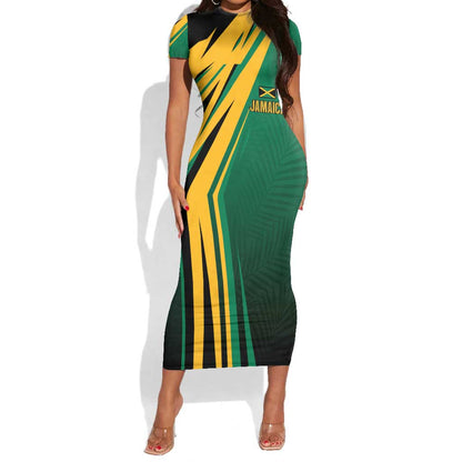 Afro-Jamaican Tropical Palm Personalized Short Sleeve Bodycon Dress - African Pride