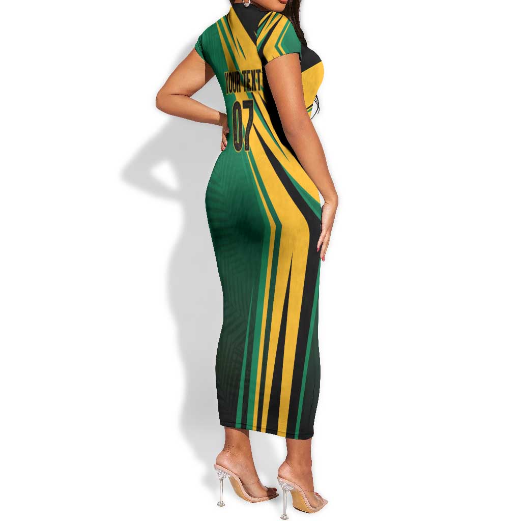Afro-Jamaican Tropical Palm Personalized Short Sleeve Bodycon Dress - African Pride