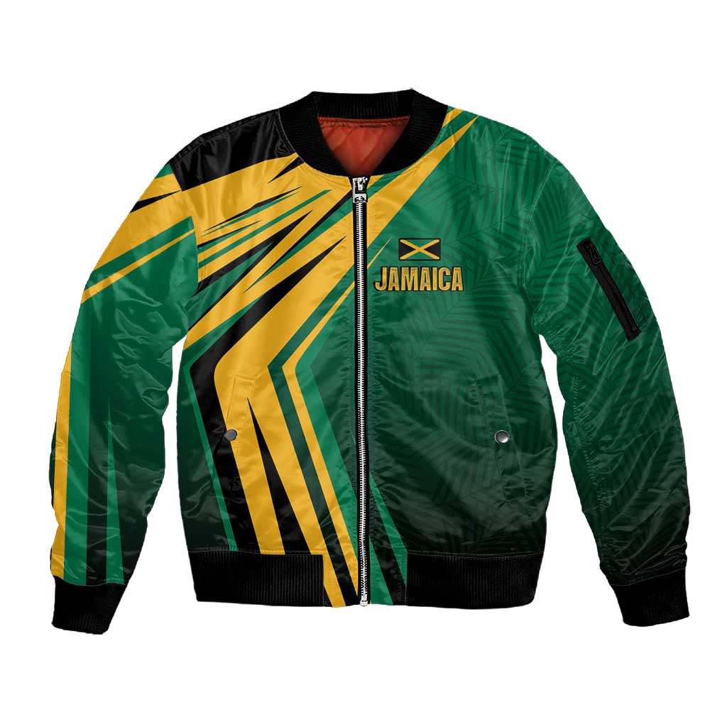 Afro-Jamaican Tropical Palm Personalized Sleeve Zip Bomber Jacket - African Pride