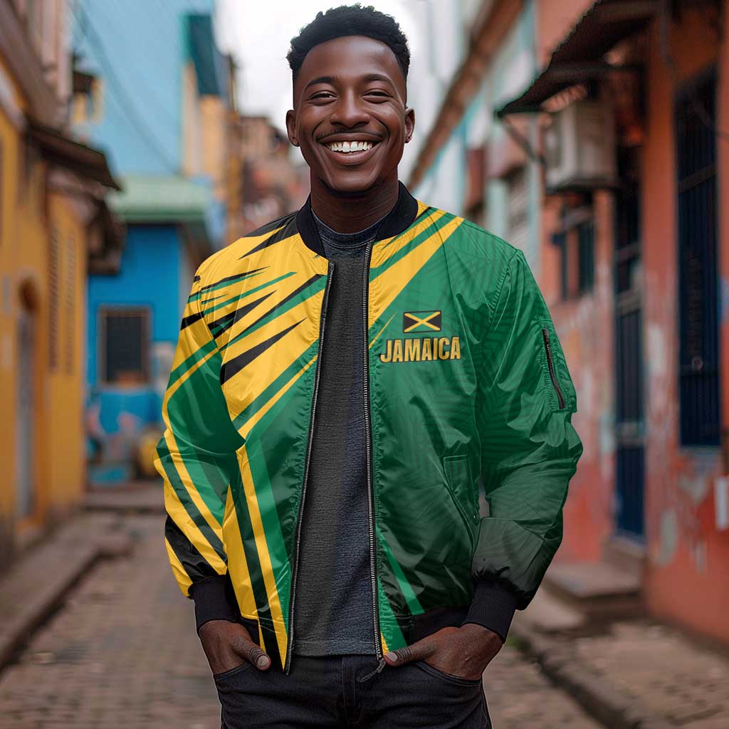 Afro-Jamaican Tropical Palm Personalized Sleeve Zip Bomber Jacket - African Pride