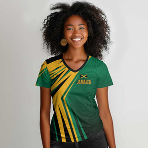 Afro-Jamaican Tropical Palm Personalized Women V-Neck T-Shirt - African Pride