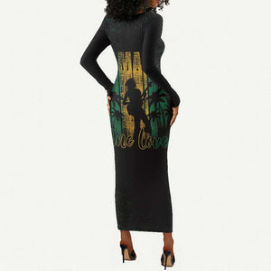 Afro-Jamaican One Love Grunge Long Sleeve Bodycon Dress Jamrock - African Pride