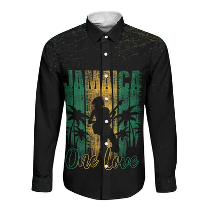 Afro-Jamaican One Love Grunge Long Sleeve Button Shirt Jamrock - African Pride