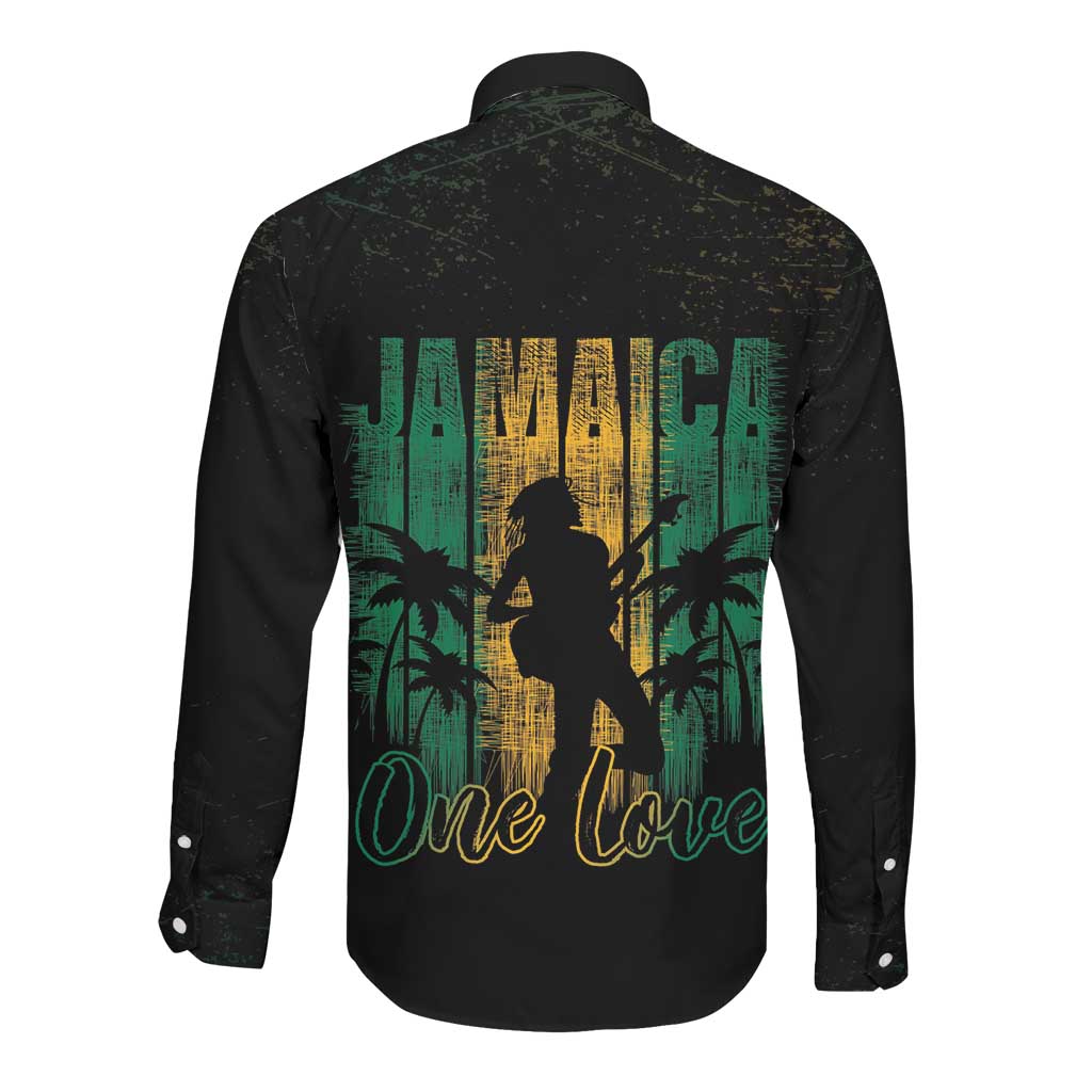 Afro-Jamaican One Love Grunge Long Sleeve Button Shirt Jamrock - African Pride