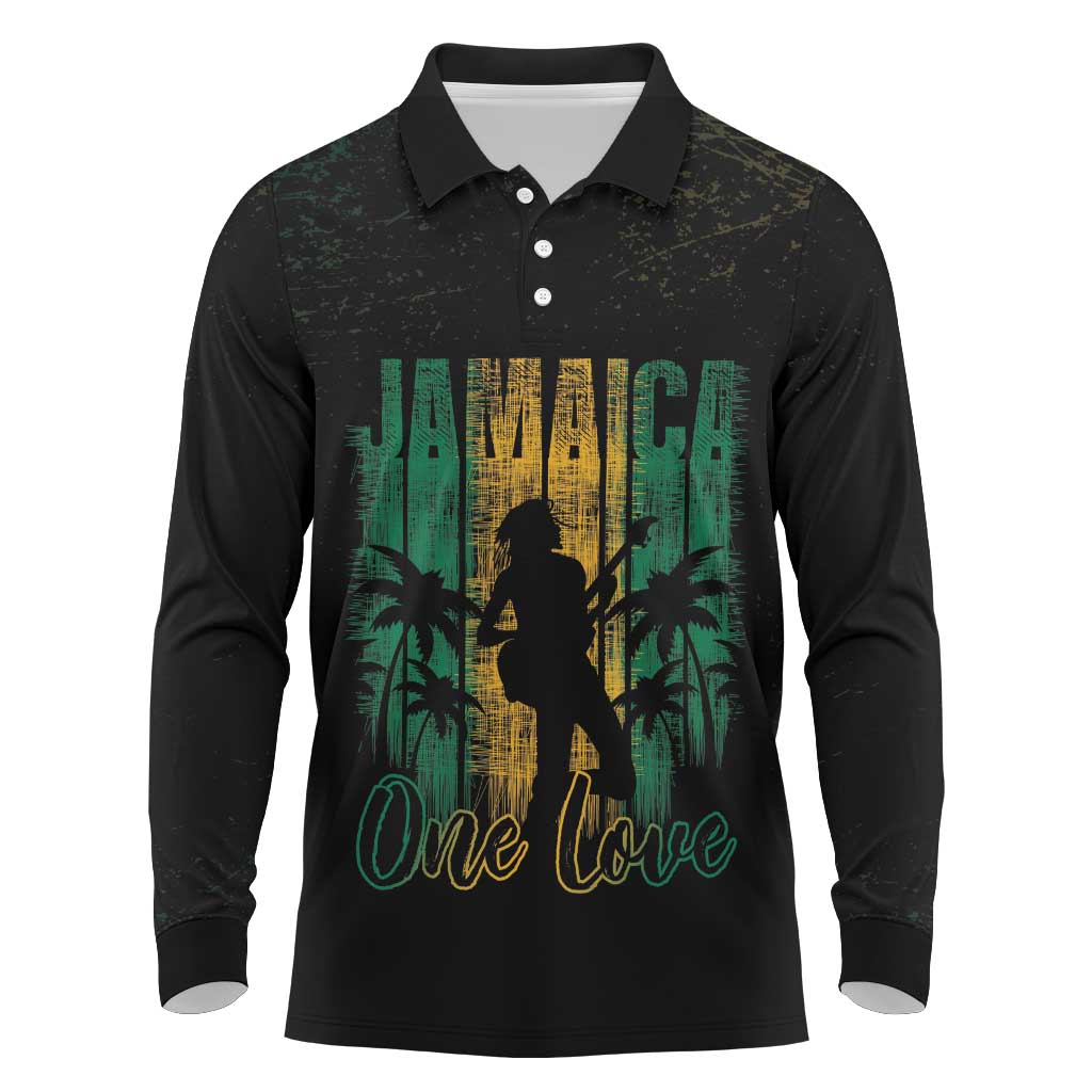 Afro-Jamaican One Love Grunge Long Sleeve Polo Shirt Jamrock - African Pride
