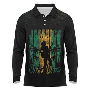 Afro-Jamaican One Love Grunge Long Sleeve Polo Shirt Jamrock - African Pride