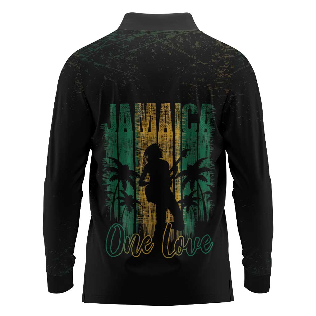 Afro-Jamaican One Love Grunge Long Sleeve Polo Shirt Jamrock - African Pride