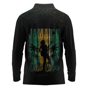Afro-Jamaican One Love Grunge Long Sleeve Polo Shirt Jamrock - African Pride