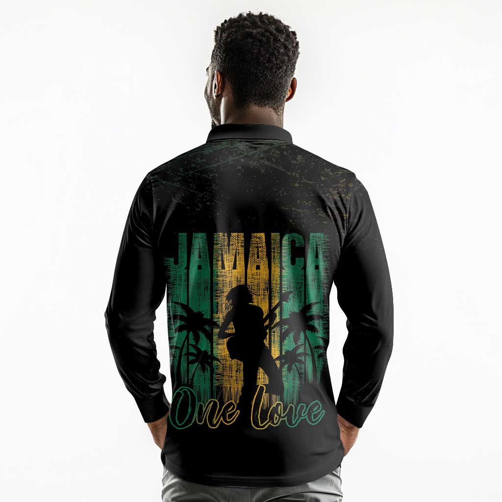Afro-Jamaican One Love Grunge Long Sleeve Polo Shirt Jamrock - African Pride