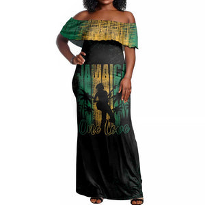 Afro-Jamaican One Love Grunge Off Shoulder Maxi Dress Jamrock - African Pride