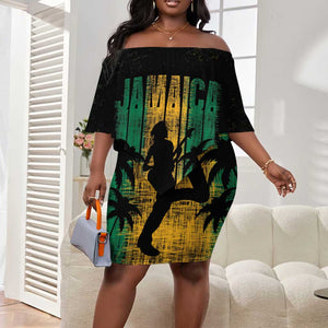 Afro-Jamaican One Love Grunge Off Shoulder Short Dress Jamrock - African Pride