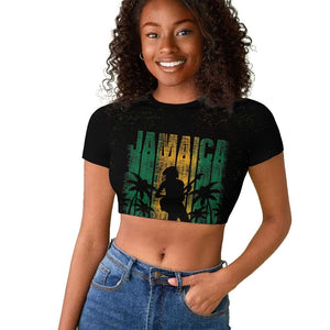 Afro-Jamaican One Love Grunge Raglan Cropped T shirt Jamrock - African Pride