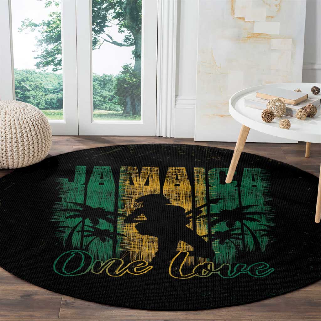 Afro-Jamaican One Love Grunge Round Carpet Jamrock - African Pride