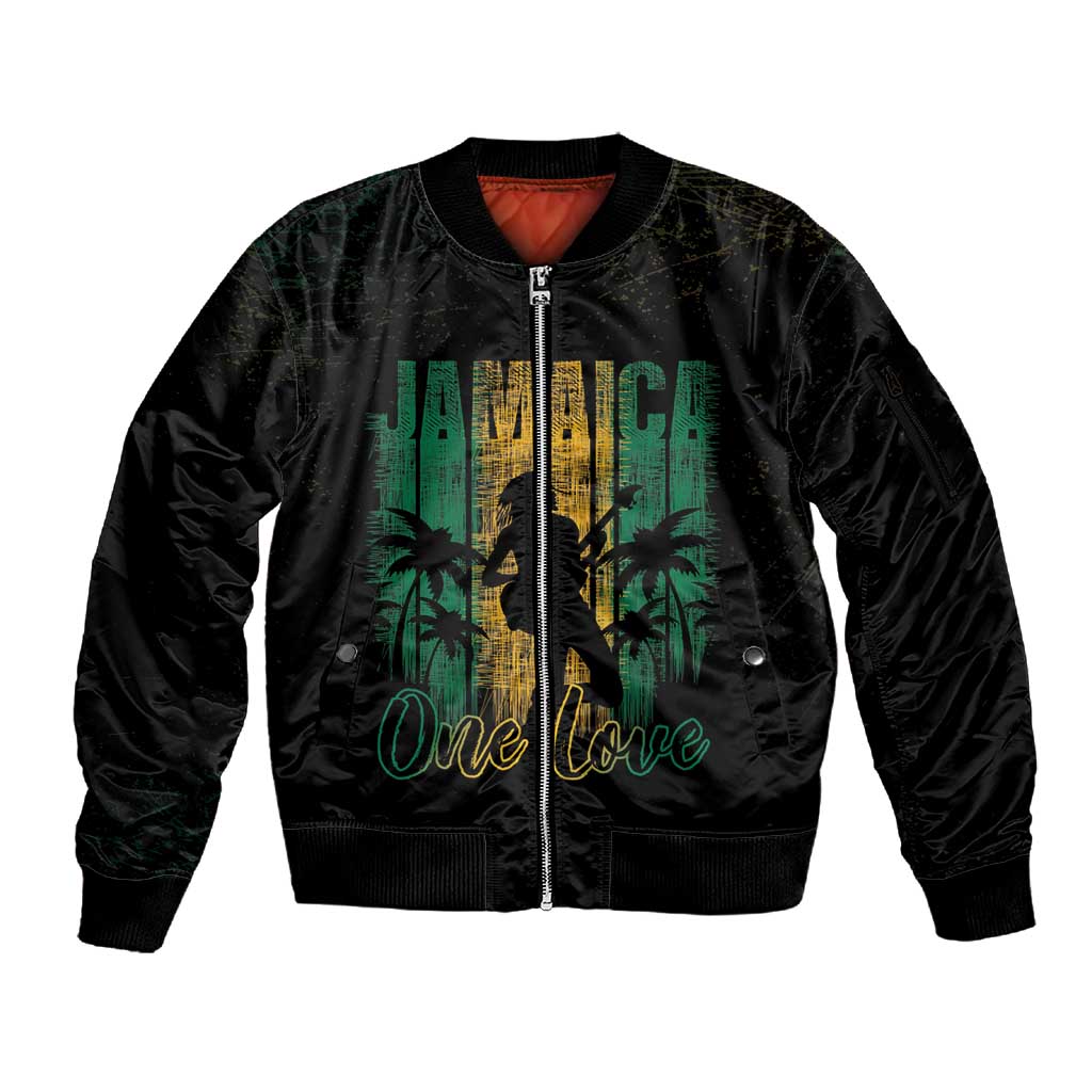 Afro-Jamaican One Love Grunge Sleeve Zip Bomber Jacket Jamrock - African Pride