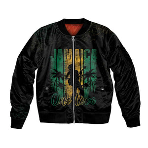 Afro-Jamaican One Love Grunge Sleeve Zip Bomber Jacket Jamrock - African Pride
