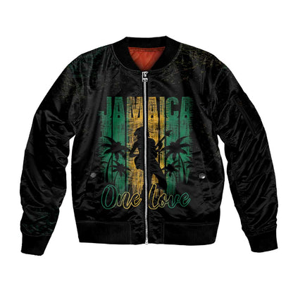 Afro-Jamaican One Love Grunge Sleeve Zip Bomber Jacket Jamrock - African Pride