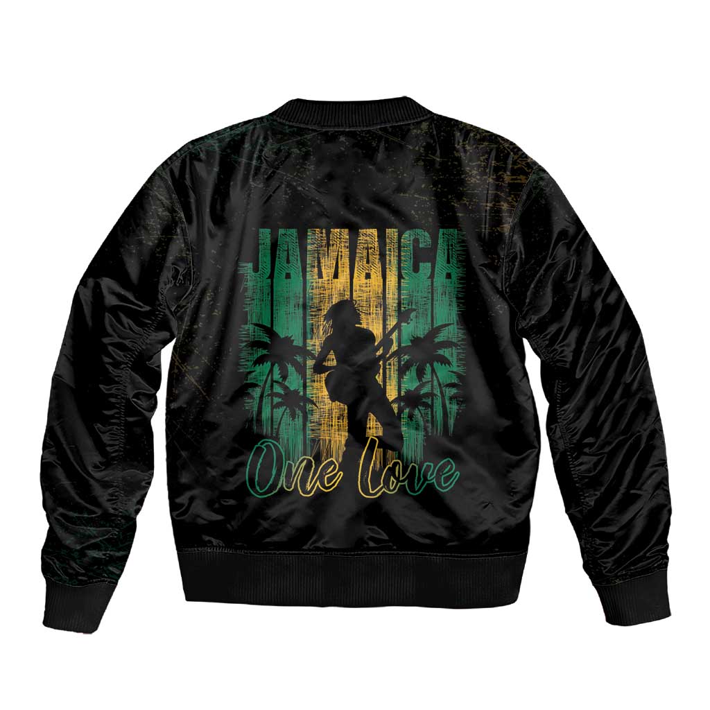 Afro-Jamaican One Love Grunge Sleeve Zip Bomber Jacket Jamrock - African Pride