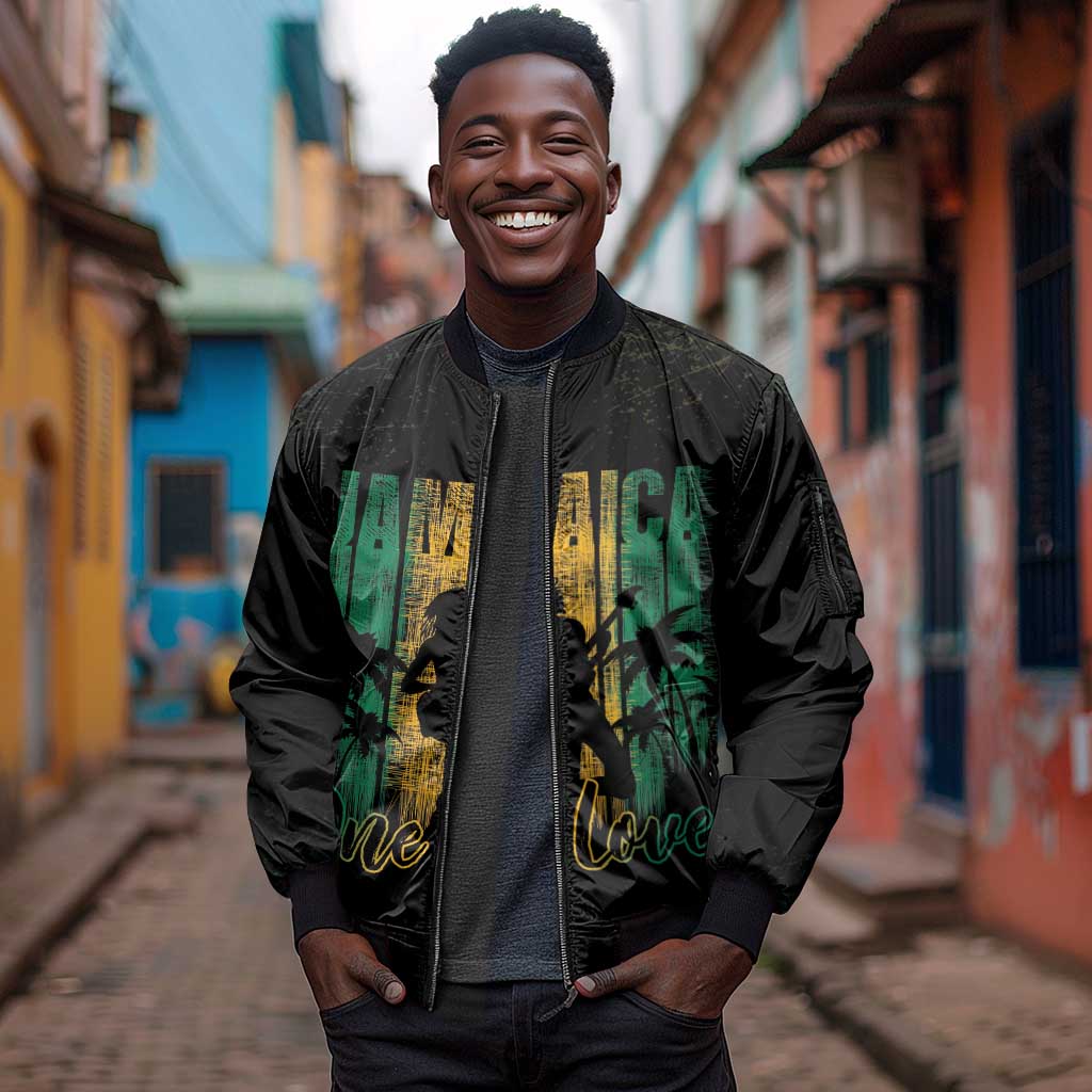 Afro-Jamaican One Love Grunge Sleeve Zip Bomber Jacket Jamrock - African Pride