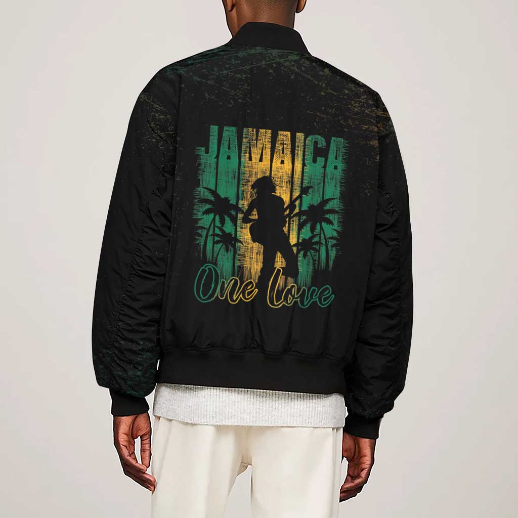 Afro-Jamaican One Love Grunge Sleeve Zip Bomber Jacket Jamrock - African Pride