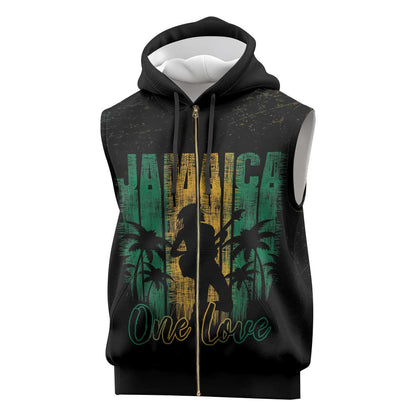 Afro-Jamaican One Love Grunge Sleeveless Zip Hoodie Jamrock - African Pride