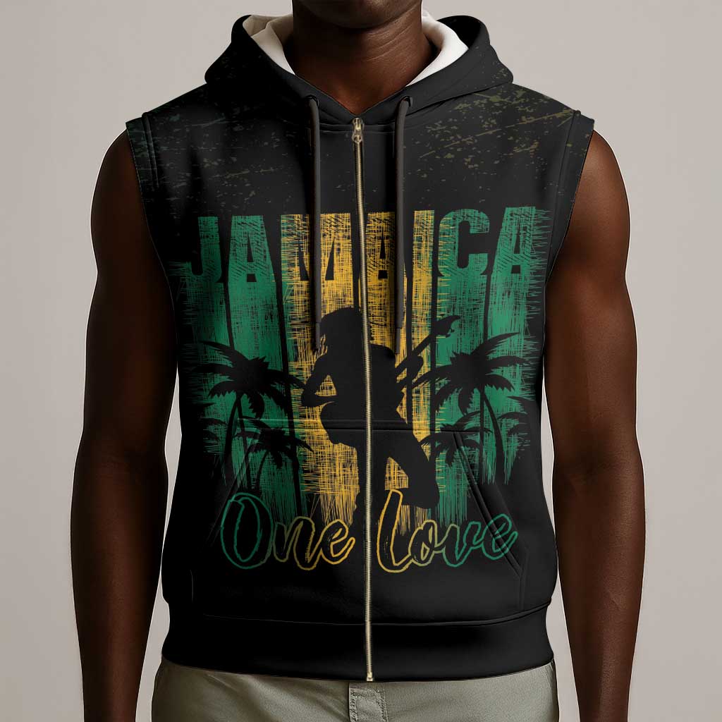 Afro-Jamaican One Love Grunge Sleeveless Zip Hoodie Jamrock - African Pride