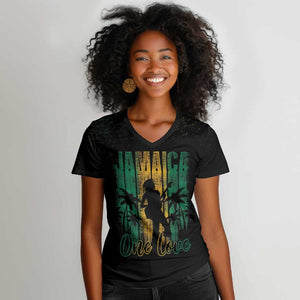 Afro-Jamaican One Love Grunge Women V-Neck T-Shirt Jamrock - African Pride