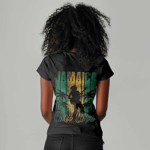Afro-Jamaican One Love Grunge Women V-Neck T-Shirt Jamrock - African Pride