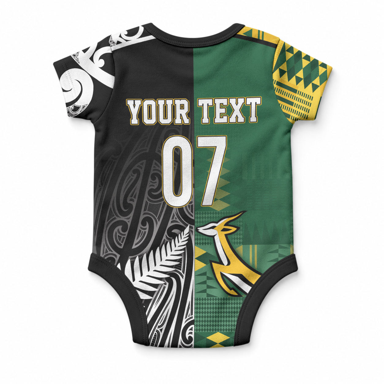 Custom Rugby South Africa New Zealand Greatest Rivals Baby Onesie Tribal Motifs
