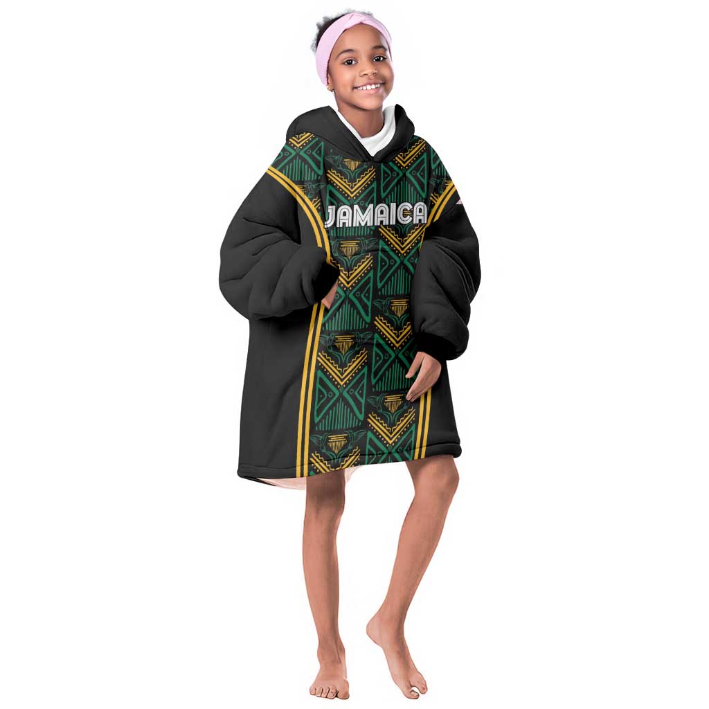 Afro-Jamaica Custom Kid Wearable Blanket Hoodie Reggae Boyz Ethnic Motifs