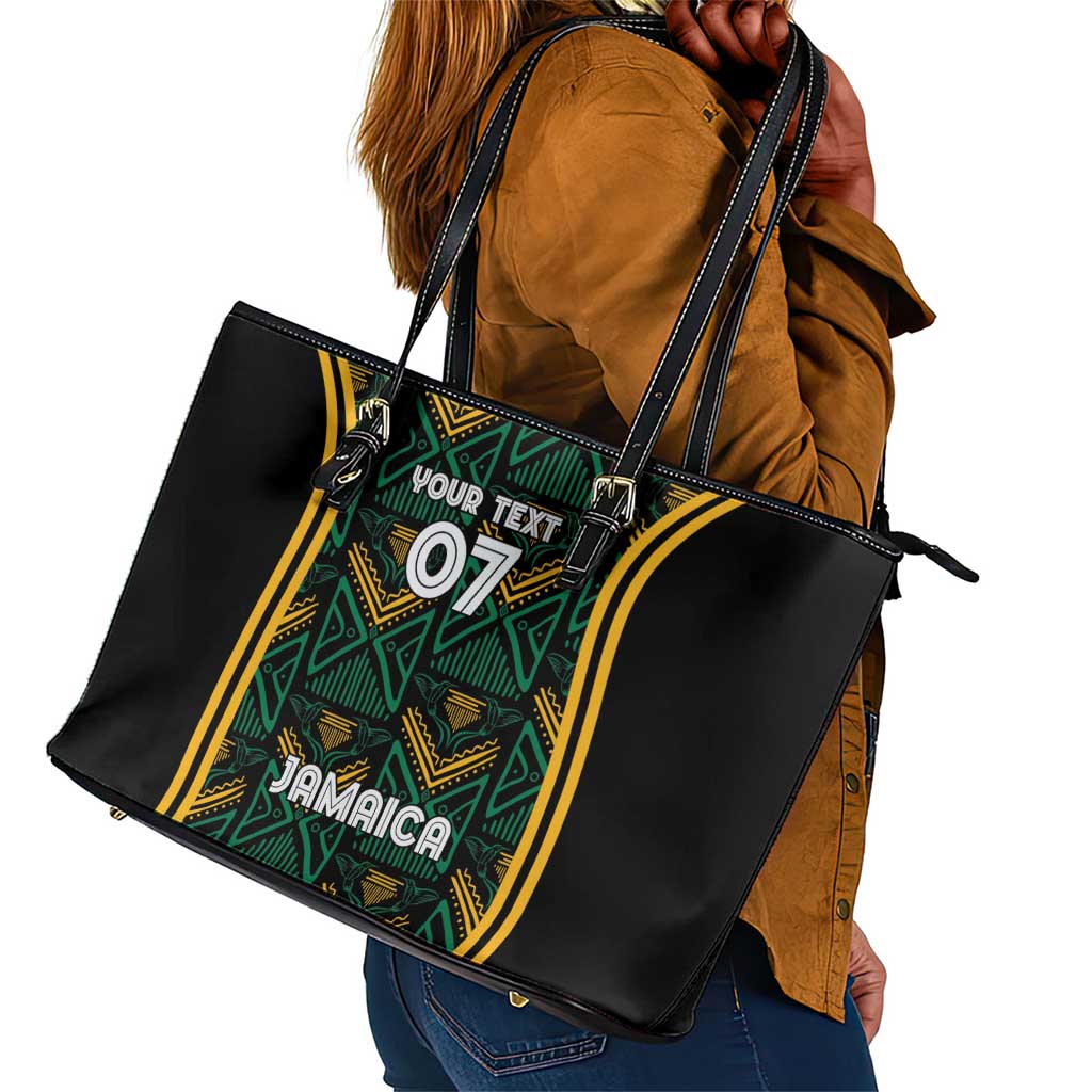 Afro-Jamaica Custom Leather Tote Bag Reggae Boyz Ethnic Motifs