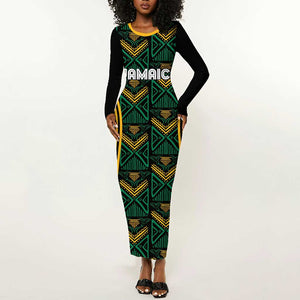 Afro-Jamaica Custom Long Sleeve Bodycon Dress Reggae Boyz Ethnic Motifs LT7